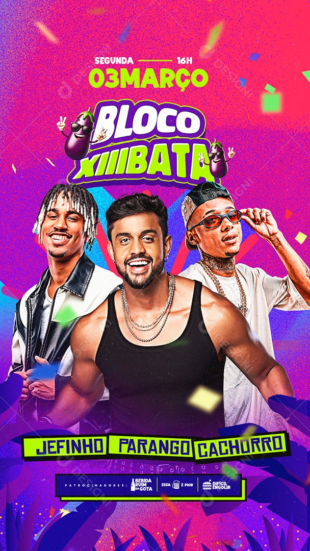 Story Flyer Evento Carnaval Bloco Xiiibata Social Media PSD Editável