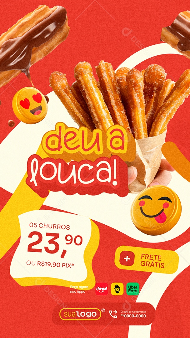 Story Churros Deu a Louca Frete Grátis Social Media PSD Editável
