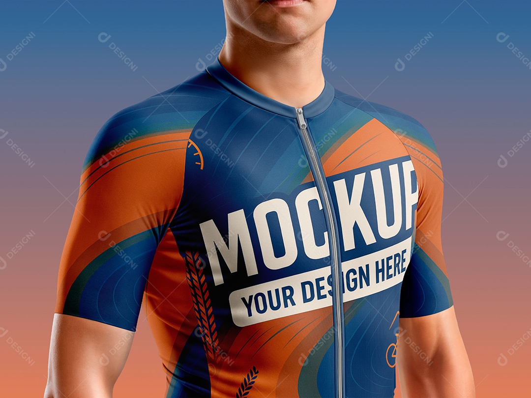 Homem com Camiseta de Ciclismo Mockup PSD Editável