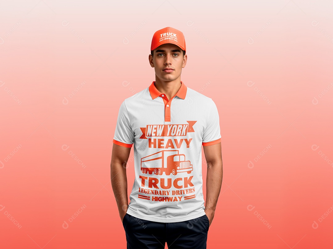 Homem com Camiseta Polo e Boné Mockup PSD Editável