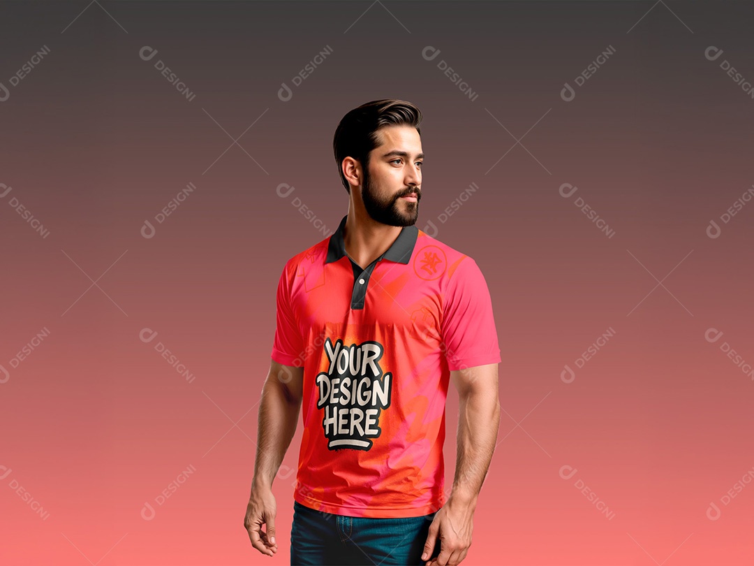Homem com Camiseta Polo e Calça Jeans Mockup PSD Editável