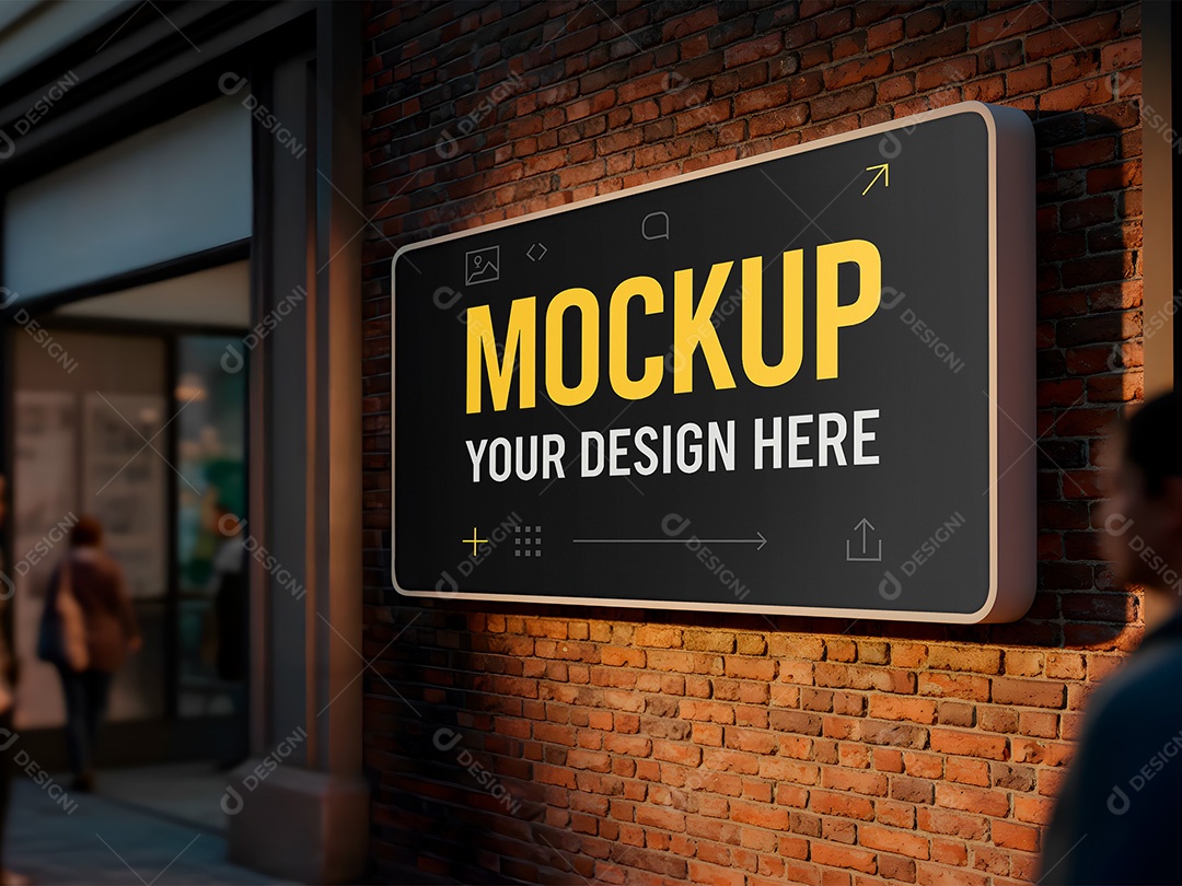 Placa na Parede de Tijolos Mockup PSD Editável