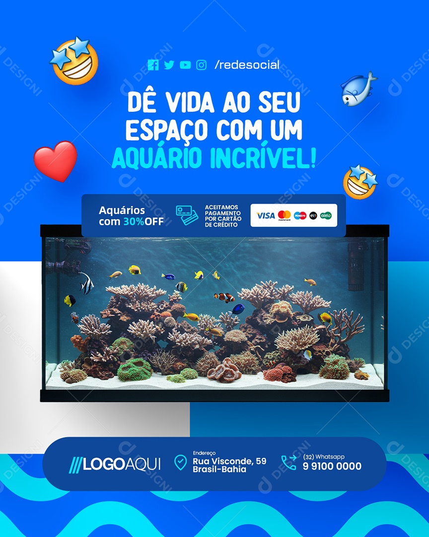 Aquários Dê Vida ao Seu Espaço com Um Aquário Incrível Social Media PSD Editável