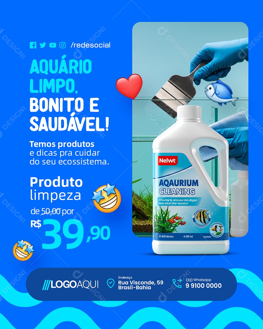 Aquários Aquário Limpo Social Media PSD Editável