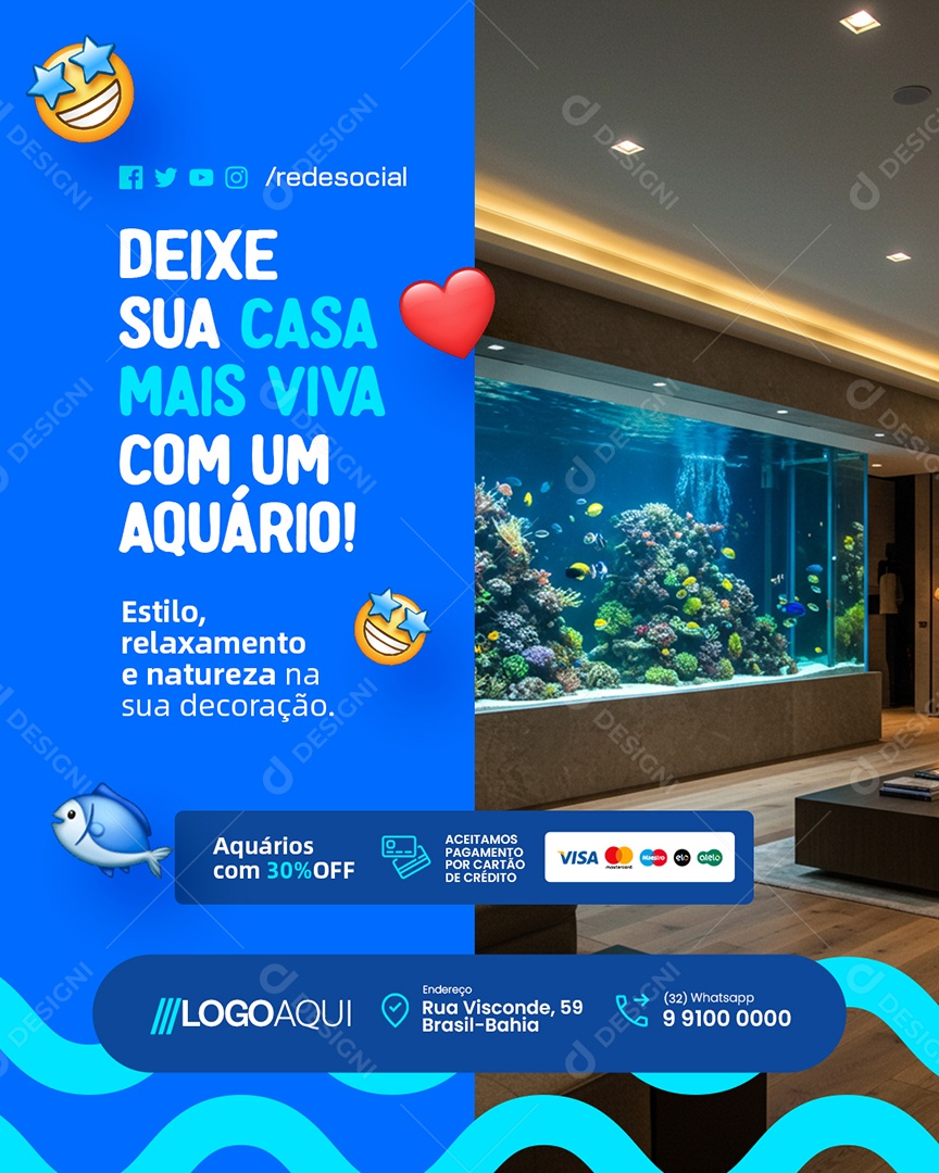 Aquários Deixe sua Casa Mais Viva com Um Aquário Social Media PSD Editável