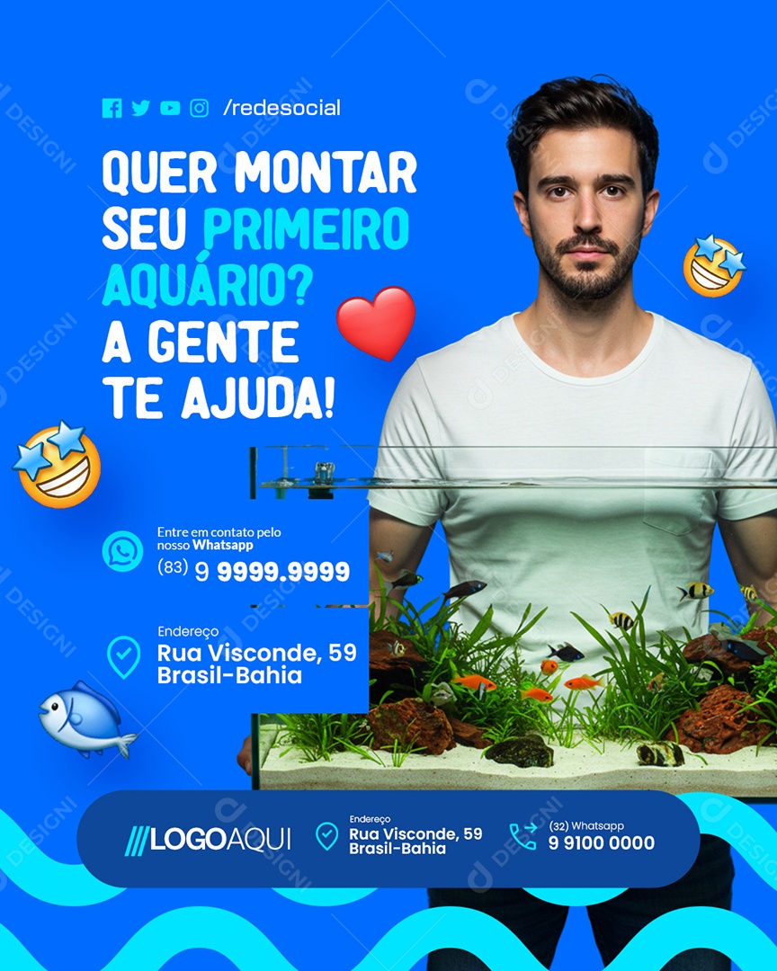 Aquários Quer Montar seu Primeiro Aquário Social Media PSD Editável