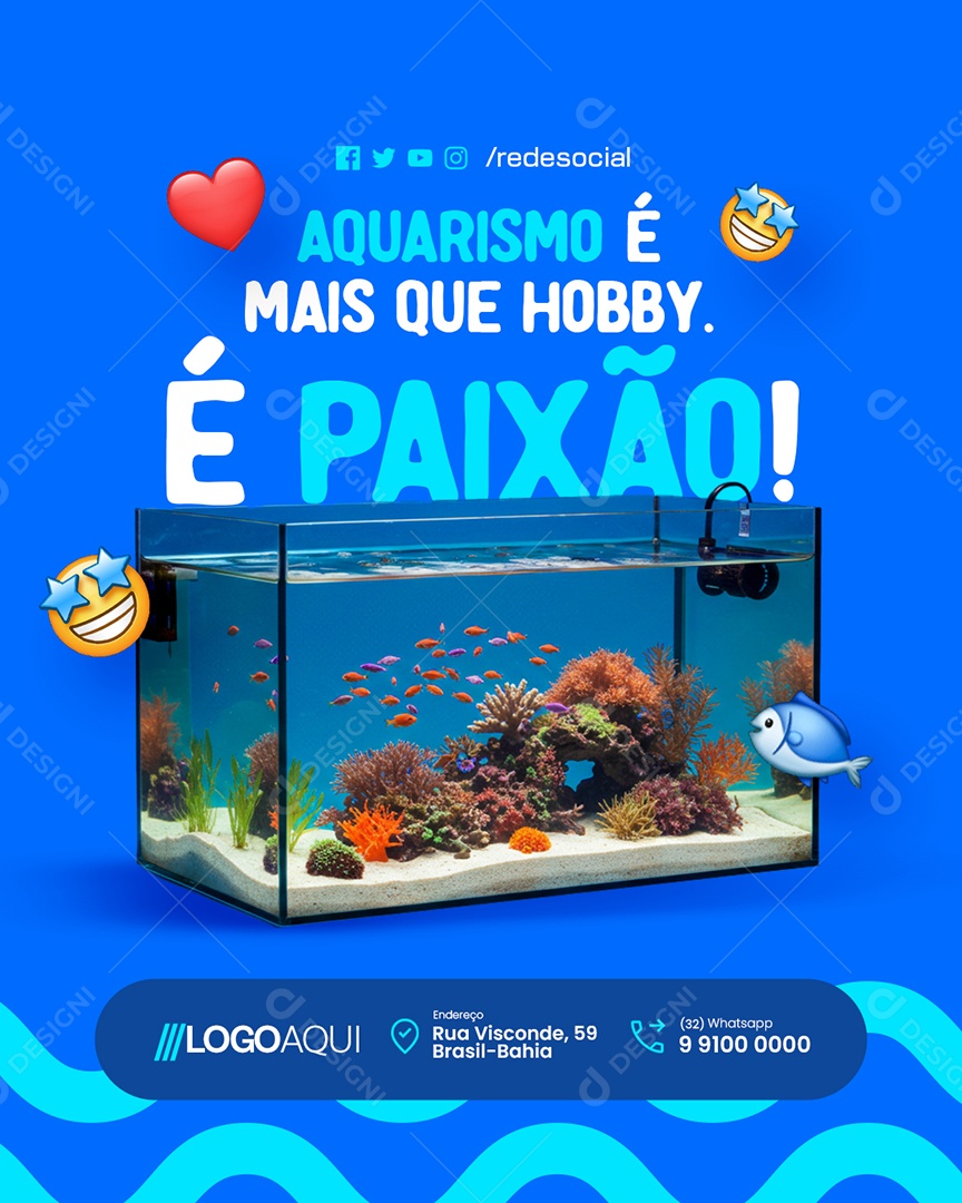 Aquários Aquarismo é Mais Que Hobby é Paixão Social Media PSD Editável