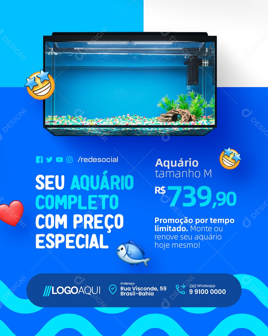 Seu Aquário Completo com Preço Especial Social Media PSD Editável