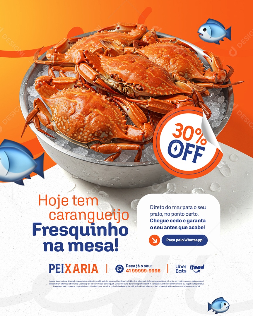 Peixaria Hojte Tem Caranguejo Fresquinho na Mesa Social Media PSD Editável