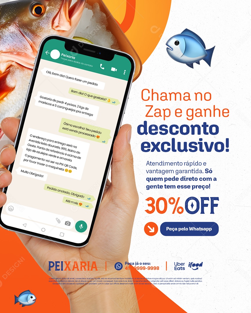 Peixaria Chama no Zap e Ganhe Social Media PSD Editável