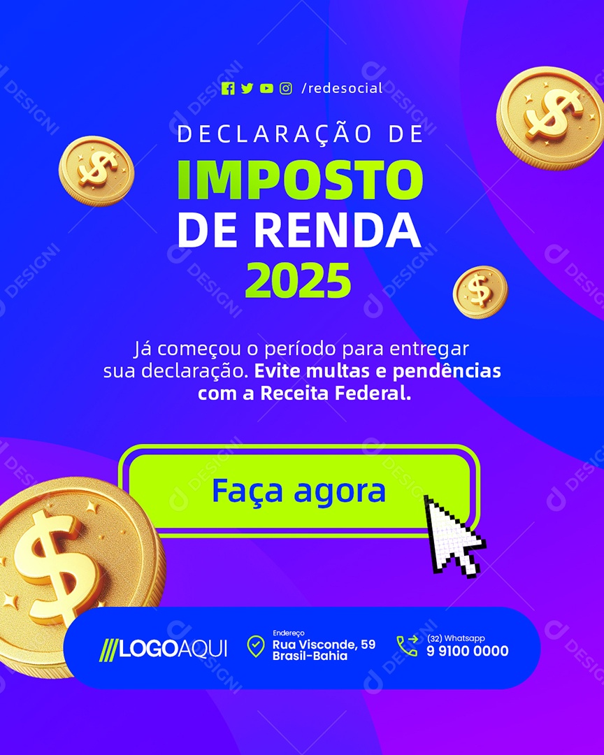 Imposto de Renda Faça Agora Social Media PSD Editável