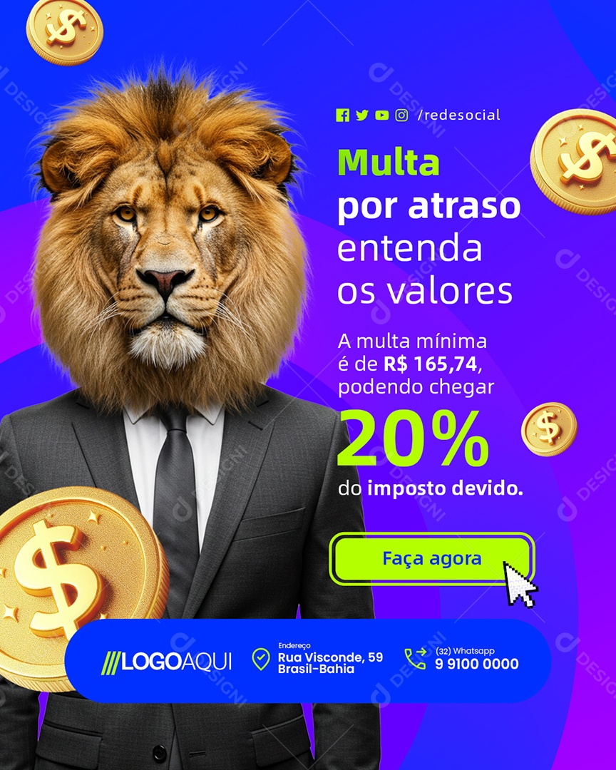 Imposto de Renda Multa por Atraso Social Media PSD Editável