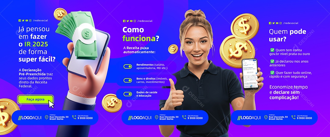 Carrossel Imposto de Renda Como Funciona Social Media PSD Editável