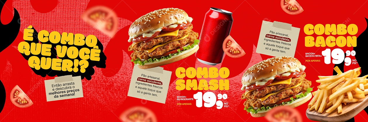 Carrossel Hamburgueria Hambúrguer Batata Frita e Refrigerante Social Media PSD Editável