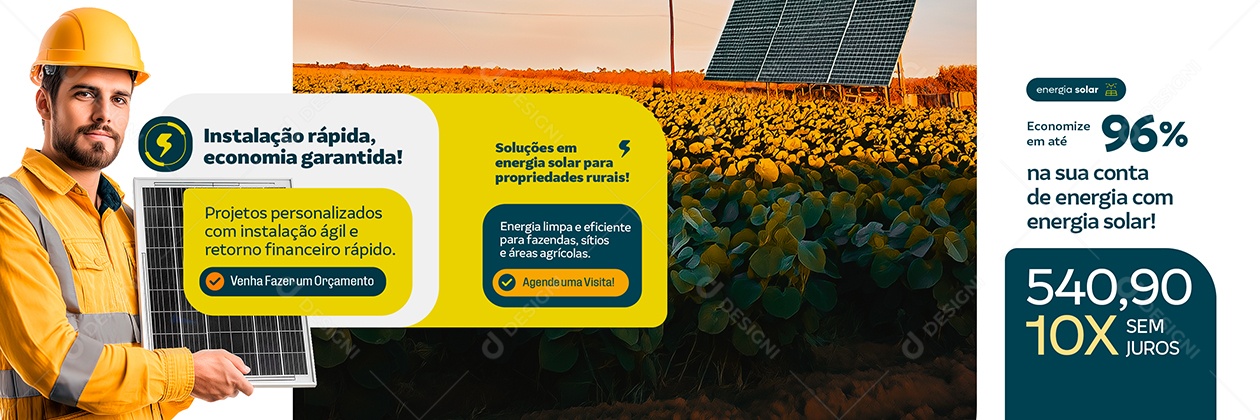 Carrossel Energia Solar Instalação Rápida Social Media PSD Editável