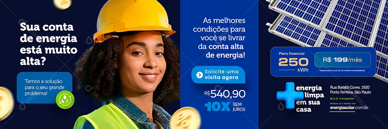 Carrossel Energia Solar Solicite Uma Visita Agora Social Media PSD Editável