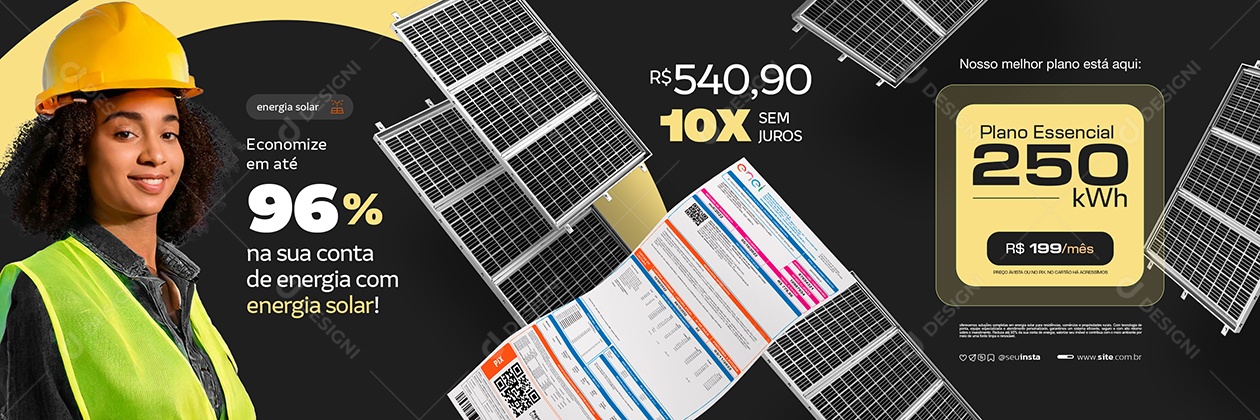 Carrossel Energia Solar Plano Essencial Social Media PSD Editável
