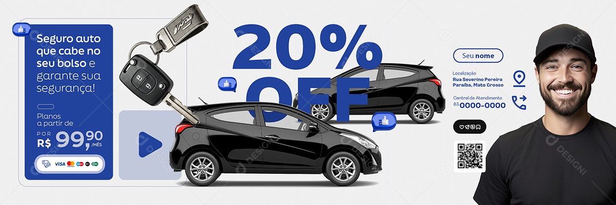 Carrossel Seguradora 20% Off Social Media PSD Editável