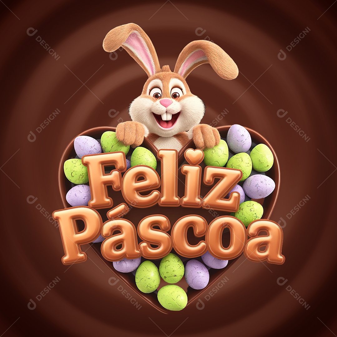 Feliz Páscoa Selo 3D para Composição PSD