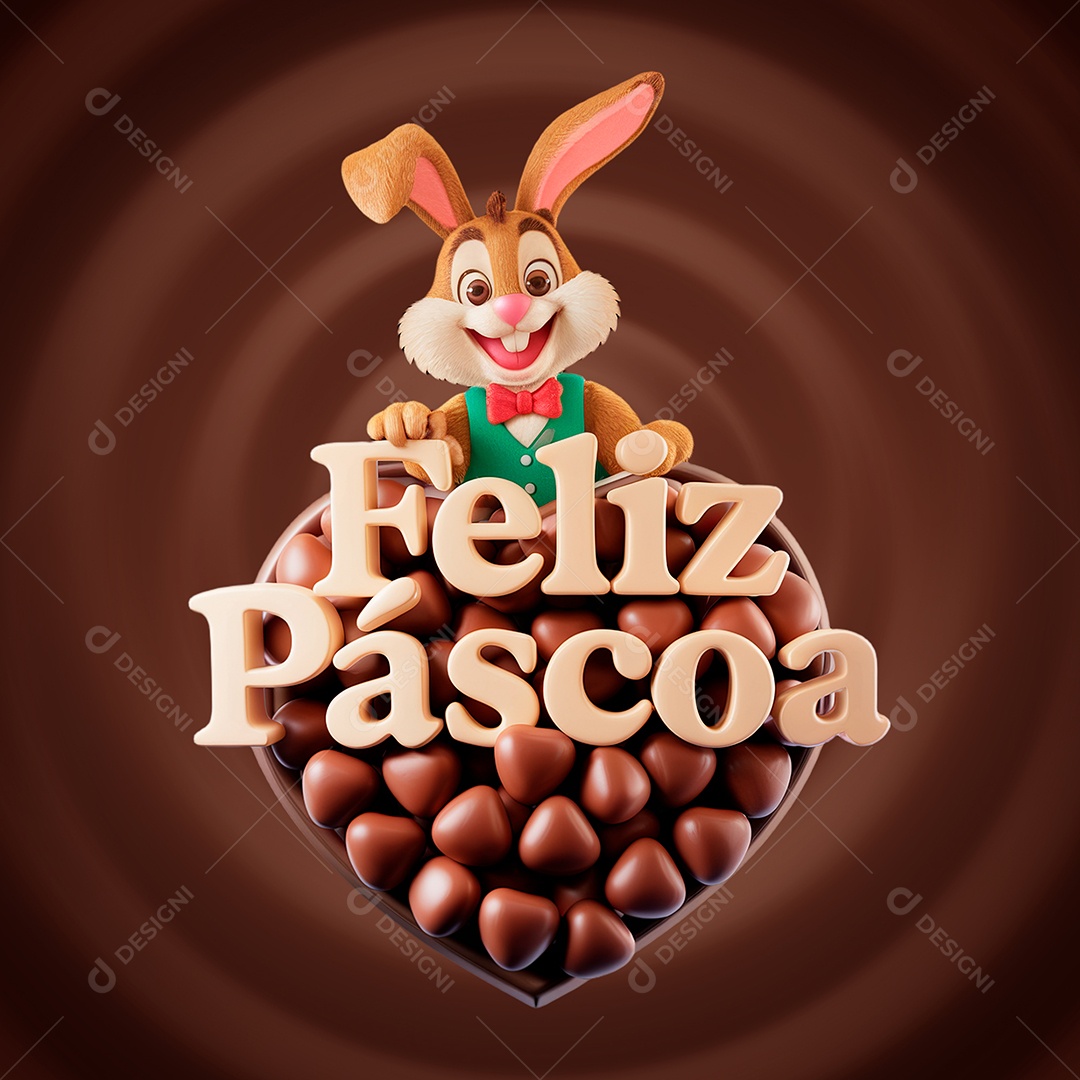 Feliz Páscoa Selo 3D para Composição PSD