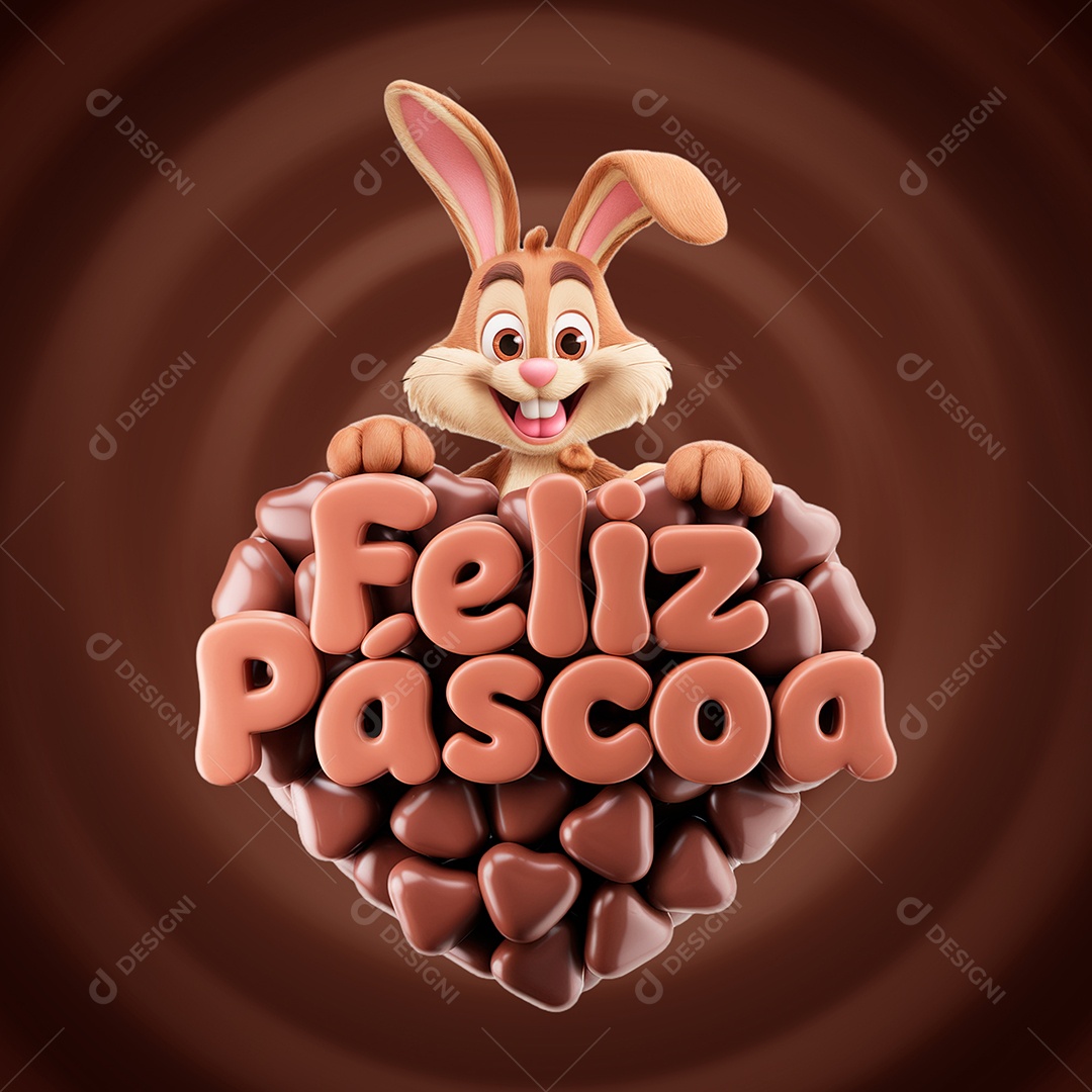 Feliz Páscoa Selo 3D para Composição PSD