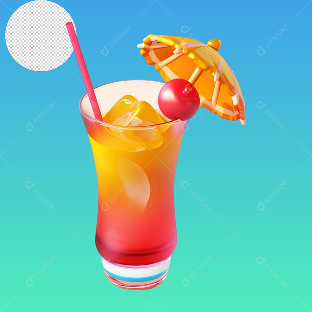 Elemento 3D Copo com Suco para Composição PSD