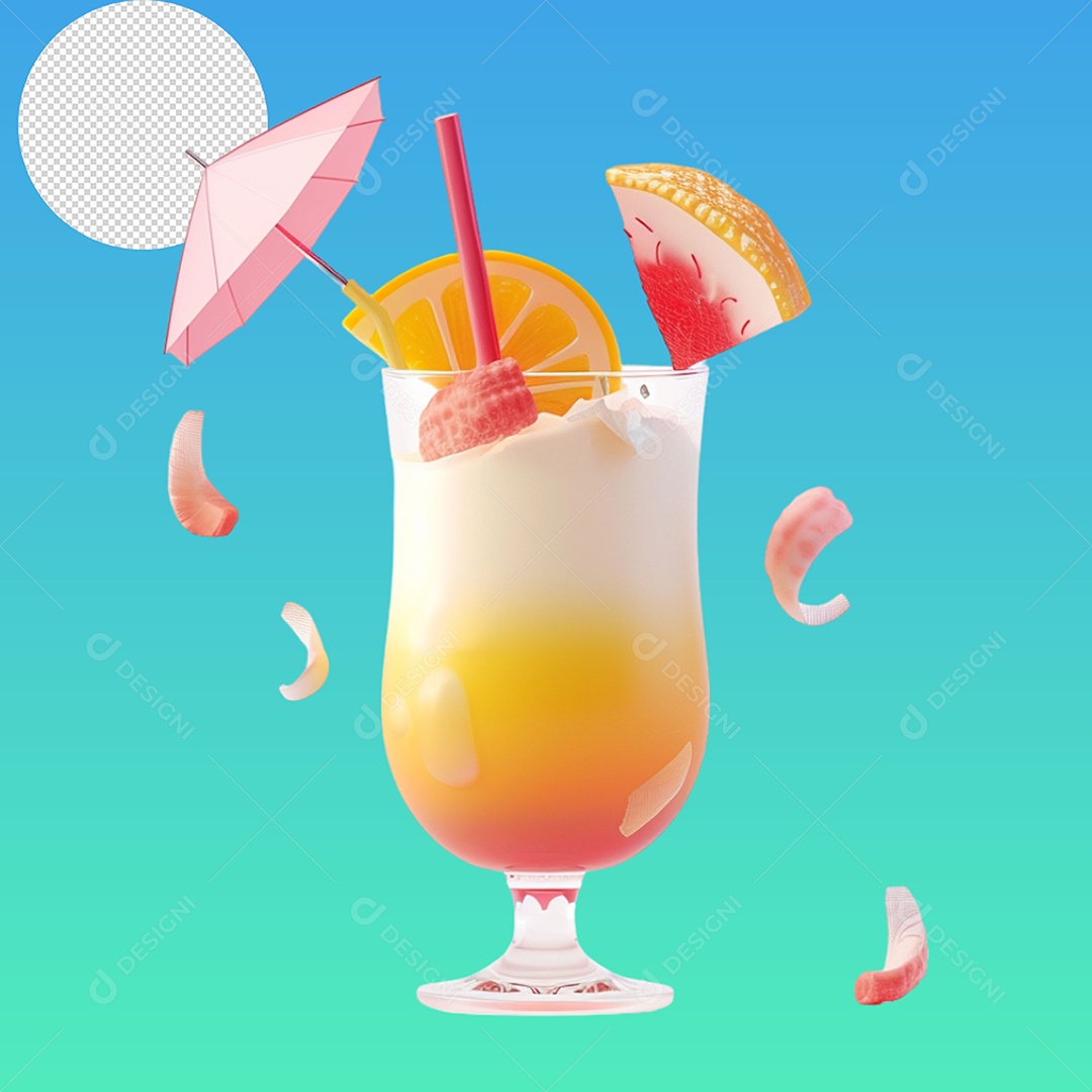 Elemento 3D Copo com Suco para Composição PSD