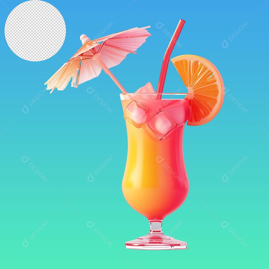 Elemento 3D Copo com Suco para Composição PSD