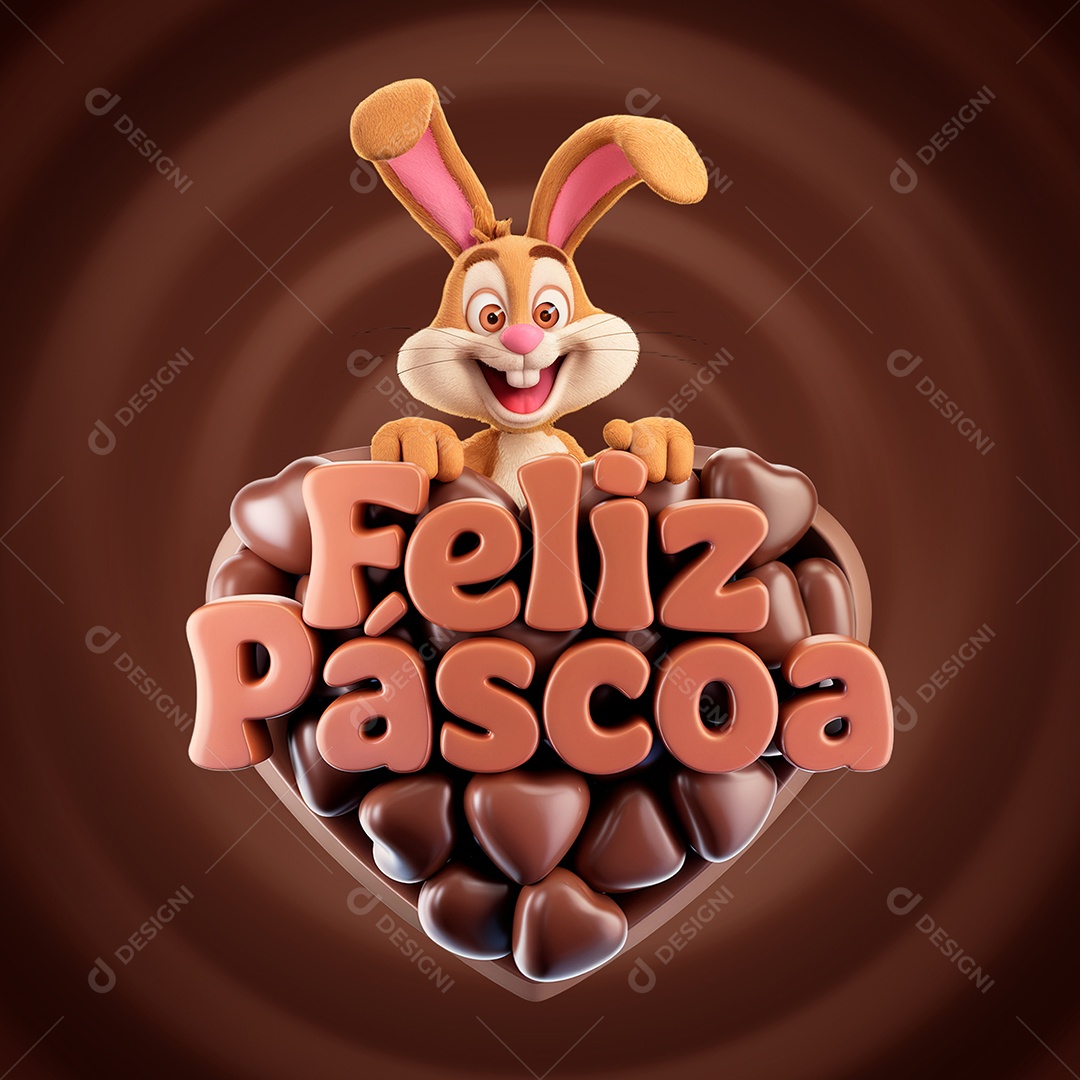 Feliz Páscoa Selo 3D para Composição PSD