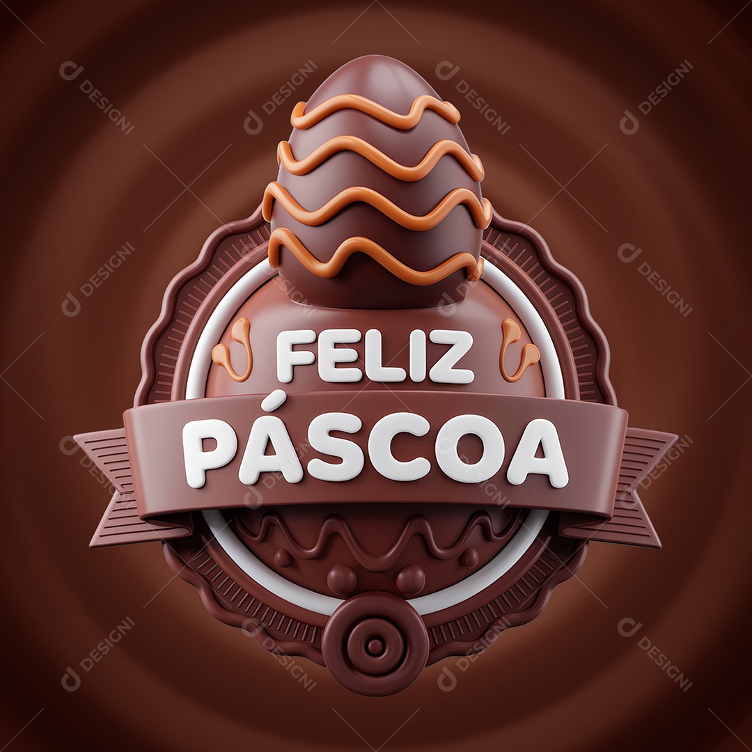 Feliz Páscoa Selo 3D para Composição PSD