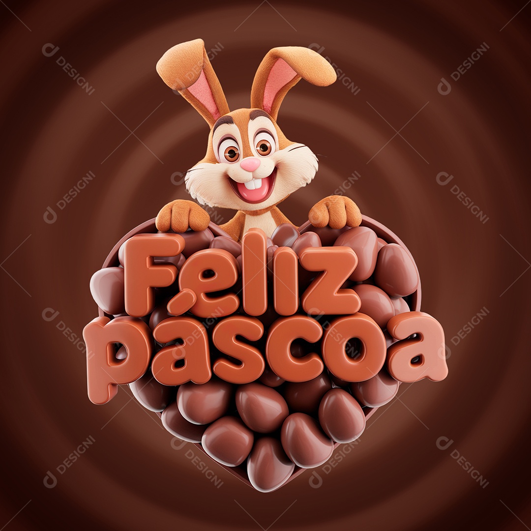 Feliz Páscoa Selo 3D para Composição PSD