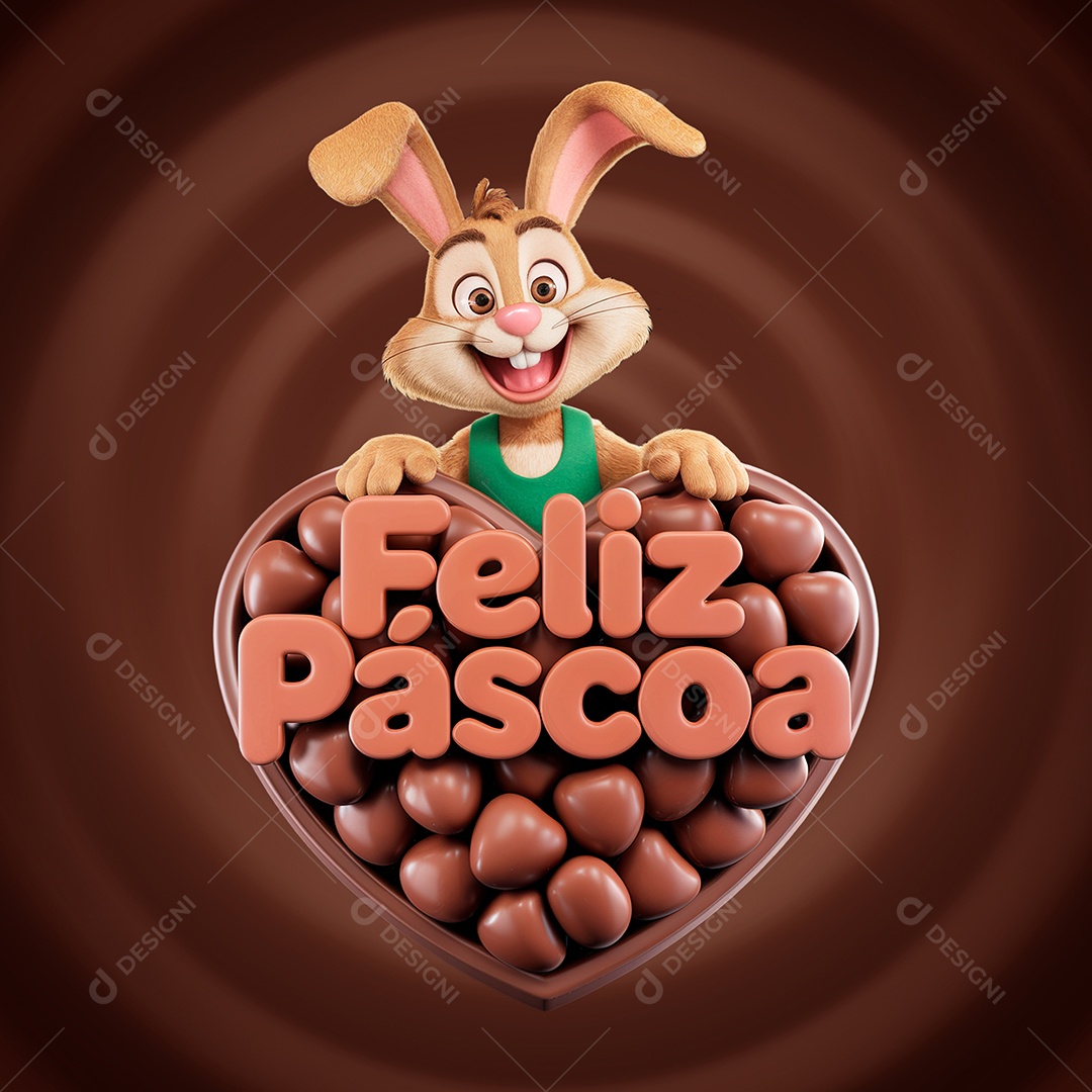 Feliz Páscoa Selo 3D para Composição PSD
