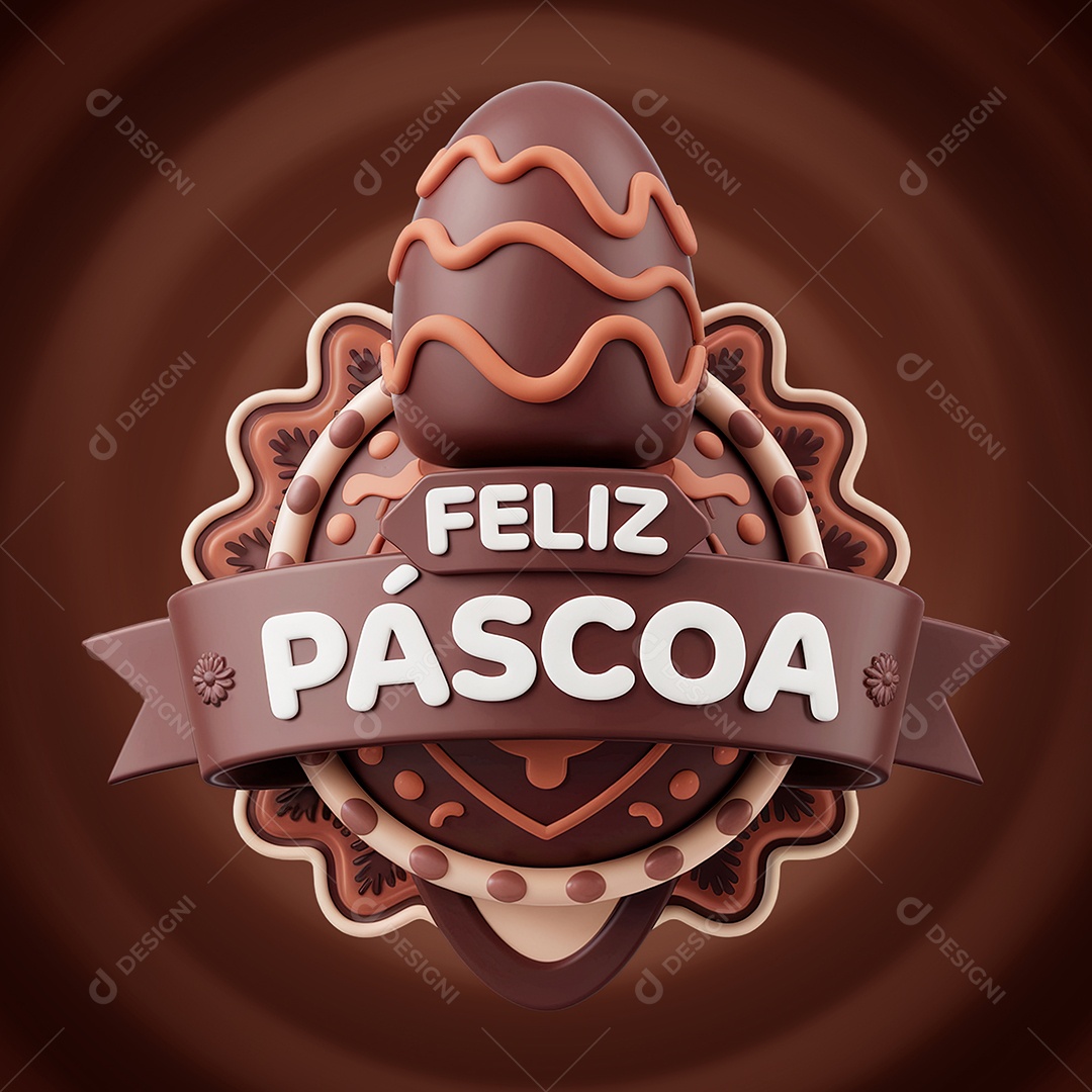 Feliz Páscoa Selo 3D para Composição PSD