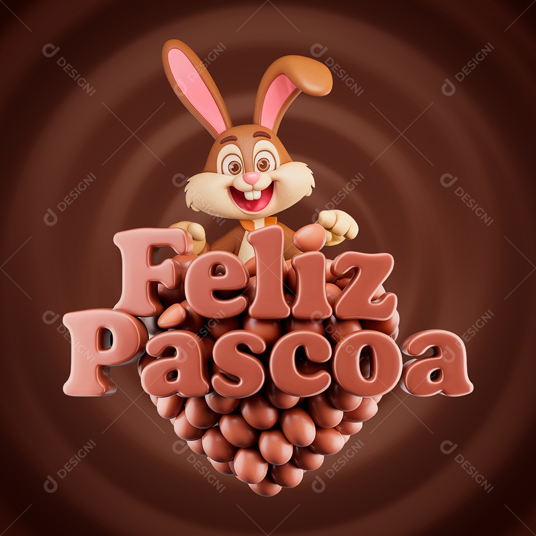 Feliz Páscoa Selo 3D para Composição PSD