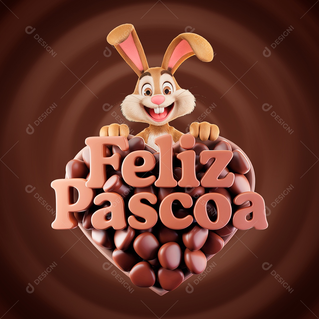 Feliz Páscoa Selo 3D para Composição PSD