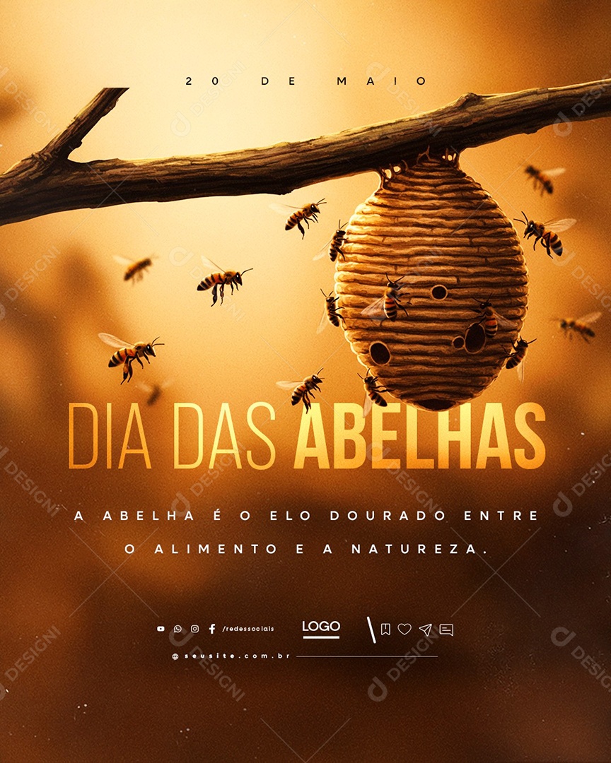Dia das Abelhas 20 de Maio Social Media PSD Editável