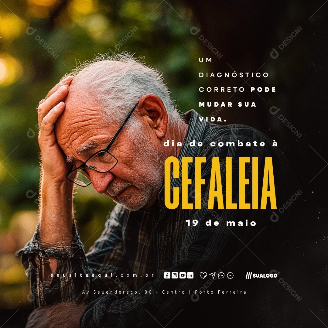 Dia de Combate à Cefaleia 19 de Maio Social Media PSD Editável