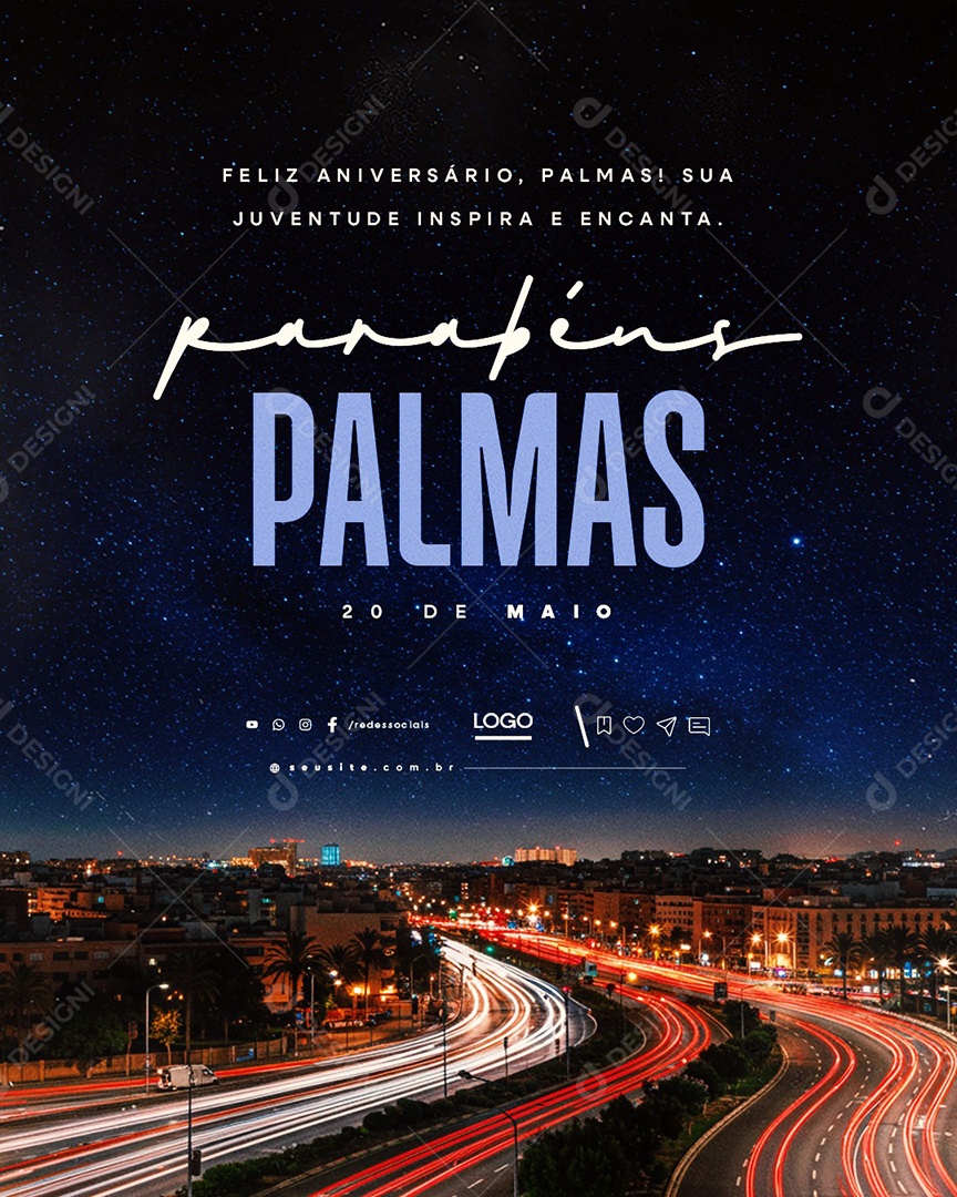 Aniversário de Palmas 20 de Maio Parabéns Social Media PSD Editável