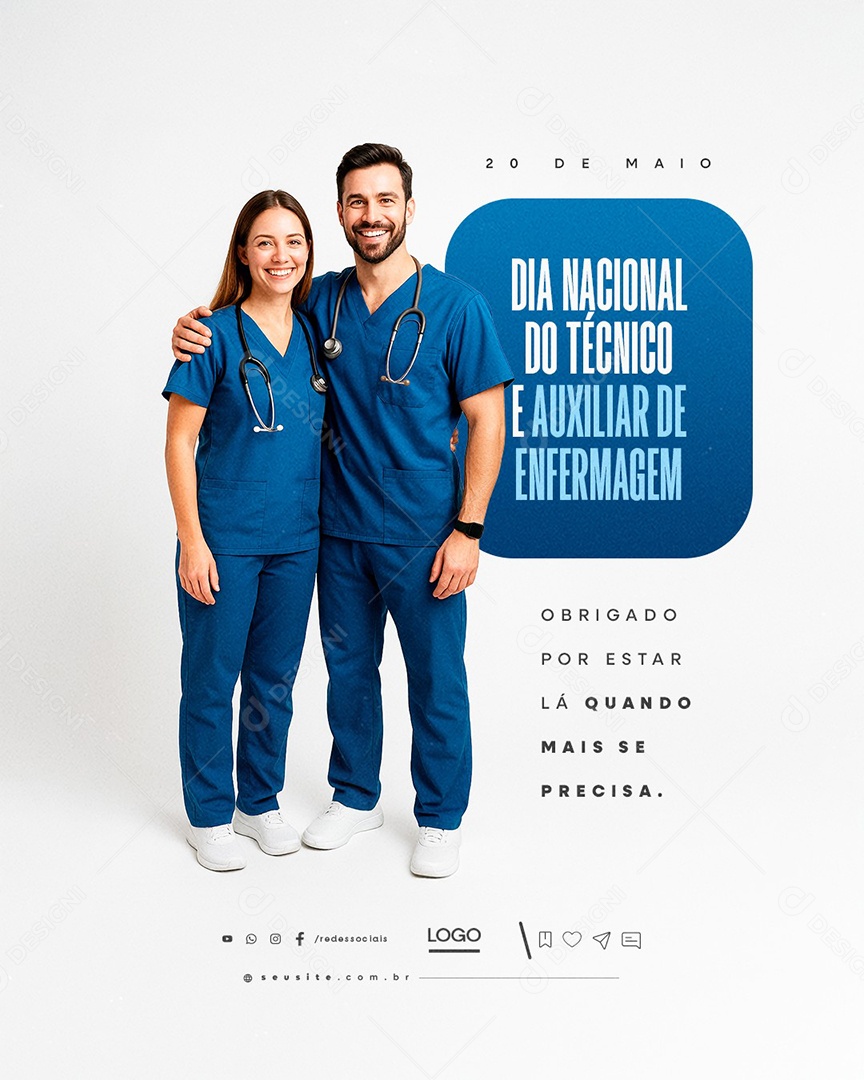 Dia Nacional do Técnico e Auxilar de Enfermagem 20 de Maio Social Media PSD Editável