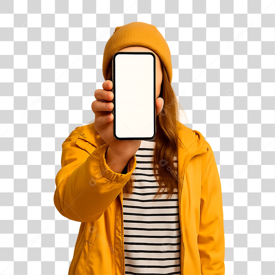 Mulher Segurando Celular PNG Transparente