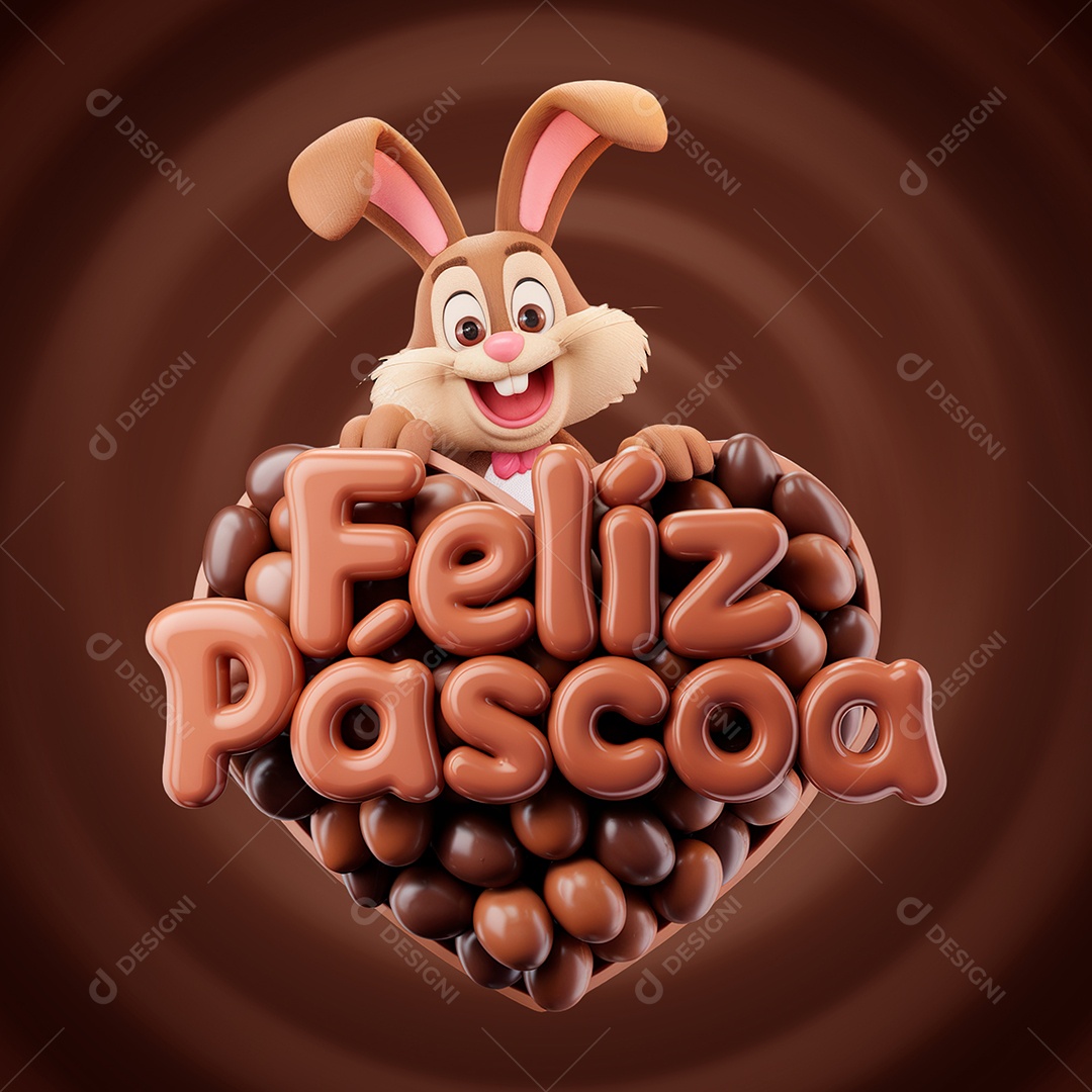 Feliz Páscoa Selo 3D para Composição PSD
