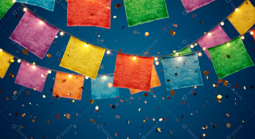 Cenário de São João bandeirinhas em uma parede