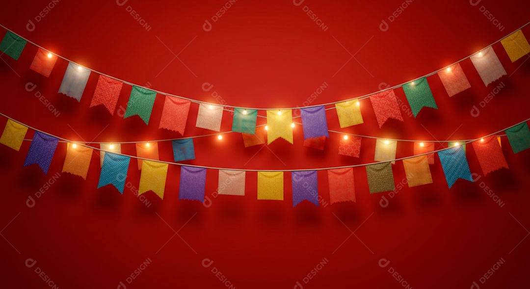 Cenário de São João bandeirinhas em uma parede