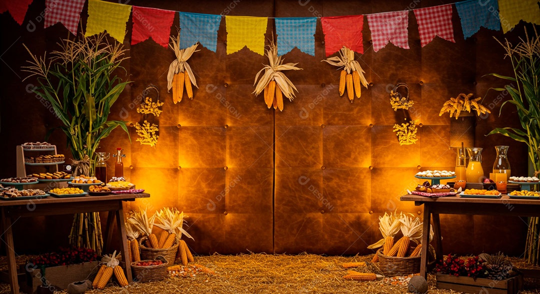 Cenário de São João bandeirinhas em uma parede