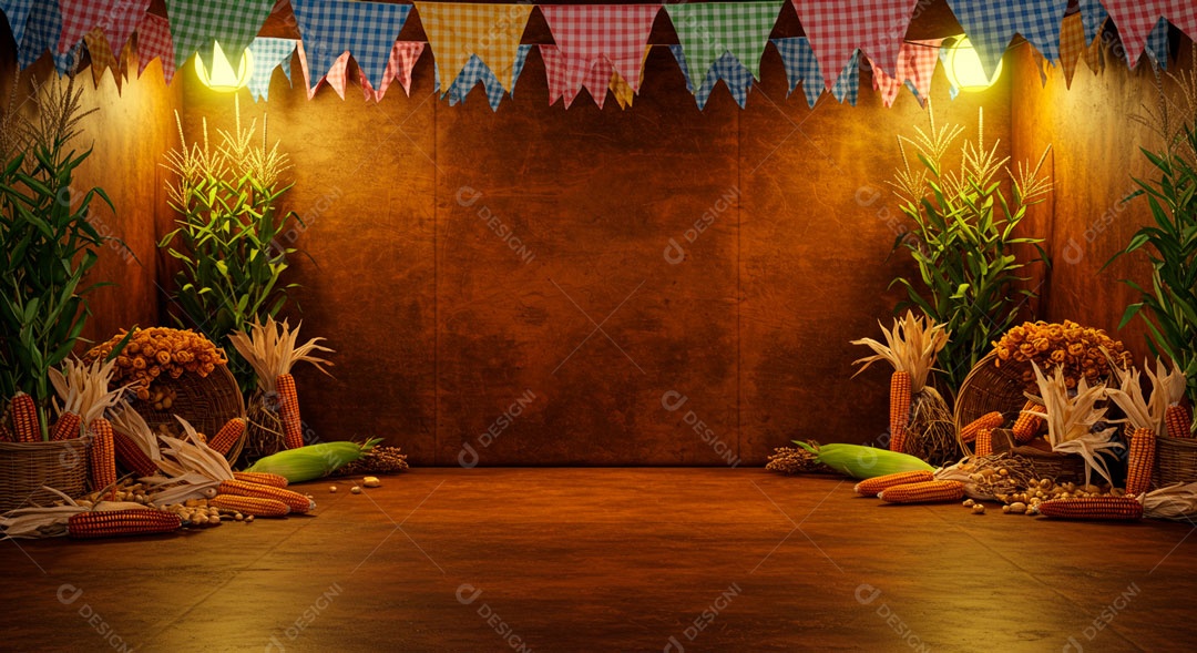 Cenário de São João bandeirinhas em uma parede