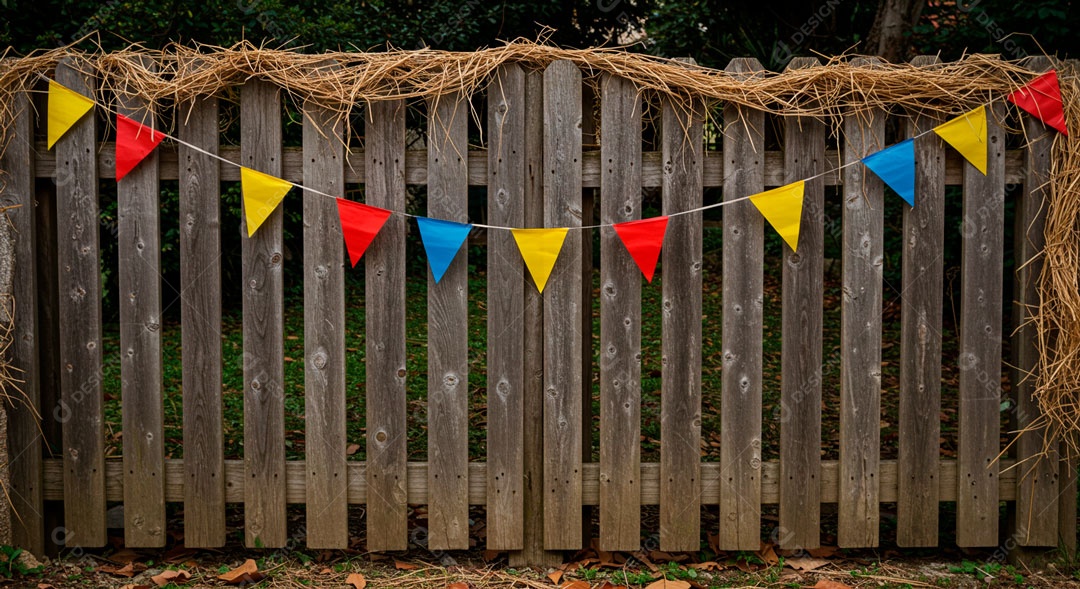 Cenário de São João bandeirinhas em uma parede