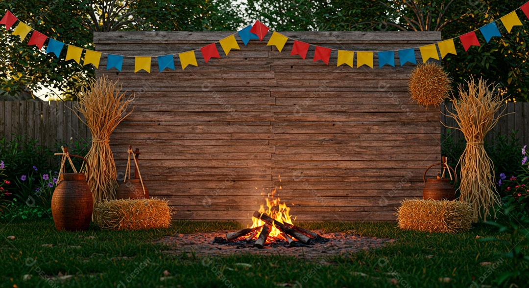 Cenário de São João com bandeirinhas