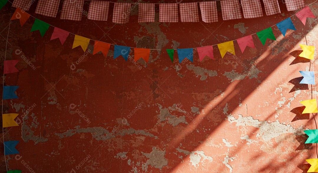 Cenário de São João bandeirinhas em uma parede