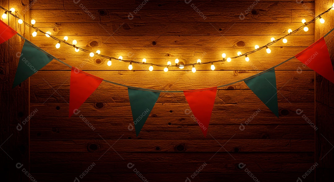 Cenário de São João sobre fundo madeira