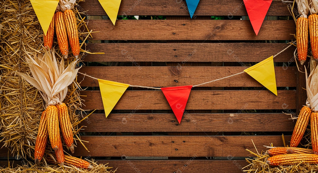 Cenário de São João sobre fundo madeira